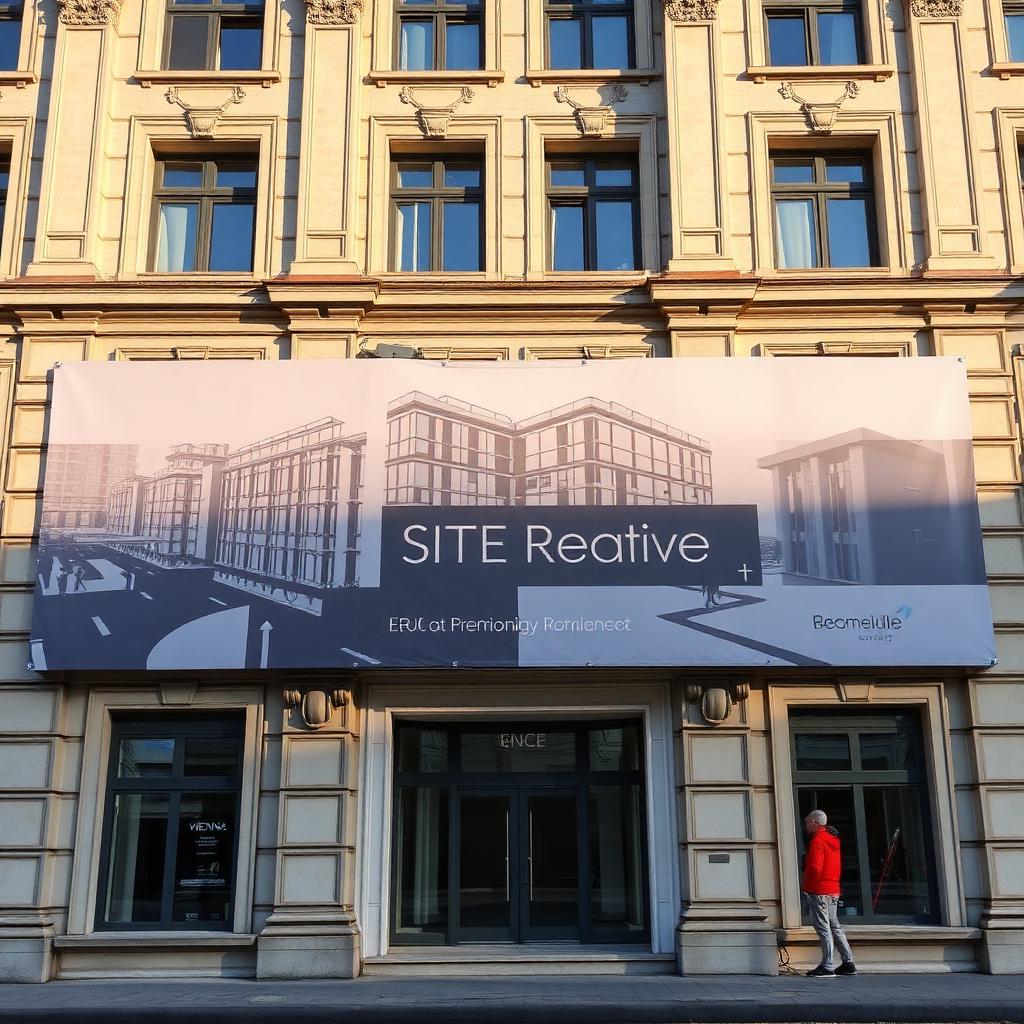 Baustellenbanner an einer Fassade