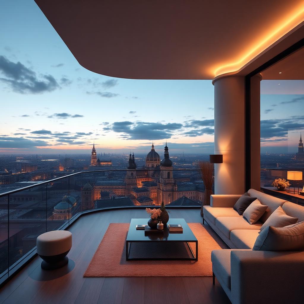 Penthouse-Rendering mit Stadtblick
